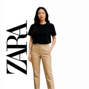ZARA Tan Vegan Leather Straight Leg Pants Size Large